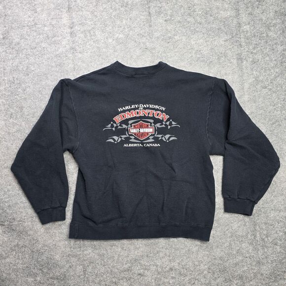 Harley-Davidson Sweatshirt Mens Large Black Crewneck Bald Eagle Canada Graphic - Picture 8 of 9